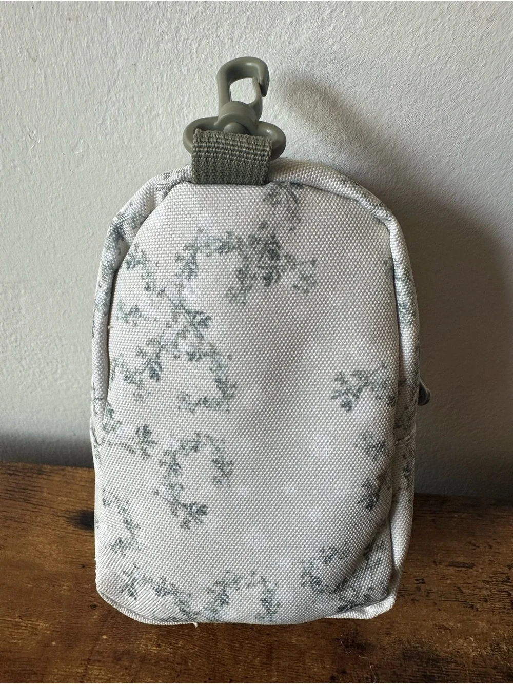 Lucky Brand Green Floral Mini Backpack Pouch Bag Charm Keychain Olive Trim NWOT